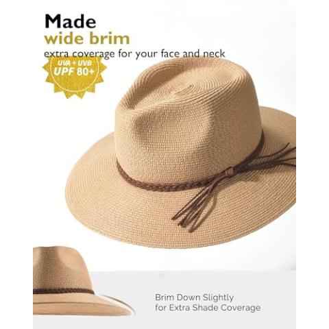 FURTALK Sun Hats for Women Summer Wide Brim UV UPF 50+ Panama Fedora Foldable Packable Straw Beach Hat