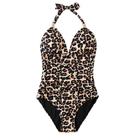 RXRXCOCO Women V Neck One Piece Swimsuits Tummy Control Ruched Swimwear Halter Bathing Suit