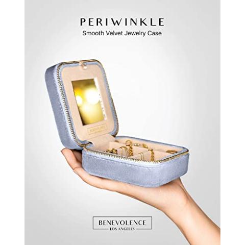 Benevolence LA Plush Velvet Jewelry Box | Travel Jewelry Case Organizer with Mirror | Featured in Oprah's Favorite Things | Best Gifts For Daughter, Girlfriend, Mom | Gifts For Her - Periwinkle Blue