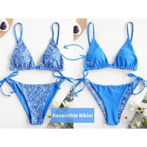 ZAFUL Women's Triangle Bikini Floral String Bikini Set Two Piece Swimsuit Bathing Suits