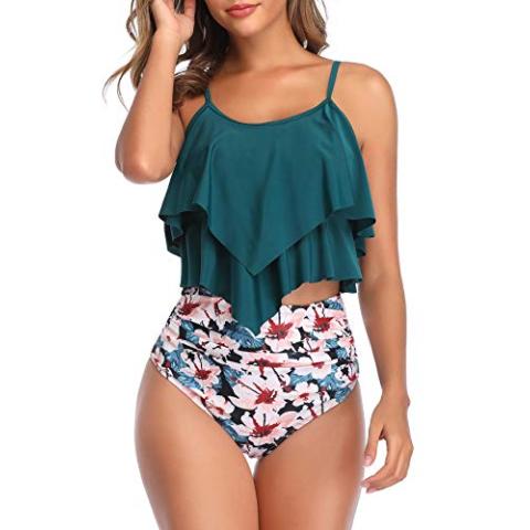 American Trends High Waisted Tankini Swimsuits for Women Flounce Top Tummy Control Bathing Suits