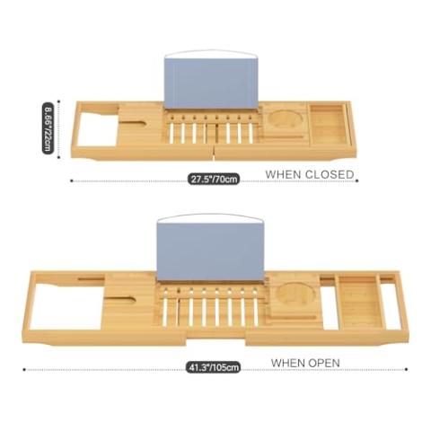 Sen Yi Bao Luxury Bathtub Caddy Tray，Bamboo Bathtub Tray Caddy - Wood Bath Tray Expandable，Can be Placed Book and Integrated Tablet Smartphone and Wine Holder - Gift Idea for Loved Ones
