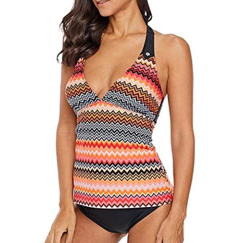 SEBOWEL Women Floral Print V Neck Swim Top Strap Bathing Suit Tankini Swimwear Tops (NO Bottom)