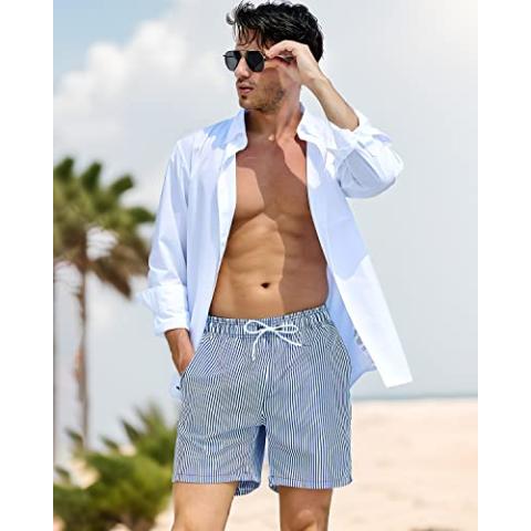 SILKWORLD Mens Swimming Trunks 5 Inch Inseam Swim Shorts Summer Bathing Suit Swimwear Beachwear with Pockets