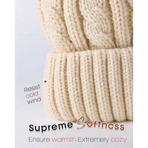 FURTALK Winter Beanie Hat for Women Fleece Lined Faux Fur Pom Pom Hats Womens Warm Thick Knit Skull Cap