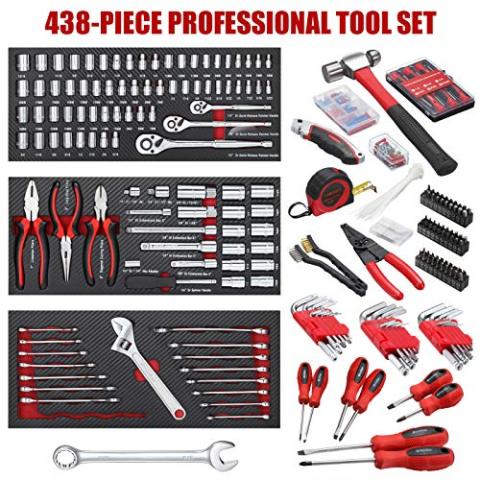438-Piece Mechanics Tool Set with 3-Drawer Heavy Duty Metal Box Repair Tool Kit