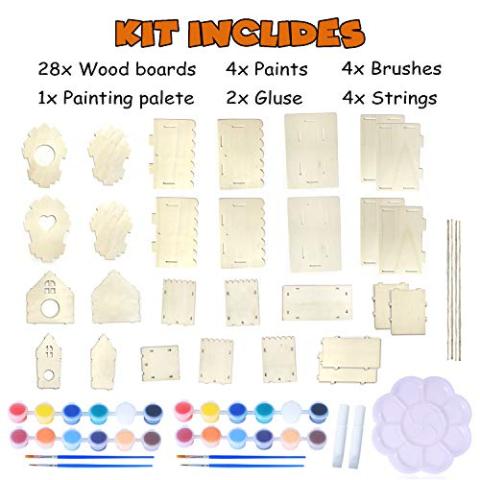 hapray 4 Pack Bird House Crafts for Kids Ages 5-8 8-12, Buildable DIY Birdhouse Kit for Children to Build, 3+ Summer Arts and Craft Projects with Paint, Boy Girl Gift Christmas