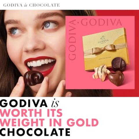 Godiva Chocolatier Chocolate Gift Box for Birthday, Thank You, Anniversary, Congratulations Gift Basket Gold Ribbon Gourmet Candy Assortment with Praline, Caramel in Milk, White, Dark Chocolate, 19pc
