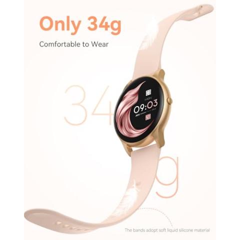 AGPTEK Smart Watch for Women, 5ATM Waterproof Smartwatch for Android and iOS Phones, Fitness Tracker Watch with 100+ Sports Modes, Heart Rate Monitor Pedometer Sleep Monitor, Pink