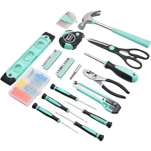 Amazon Basics Household Tool Kit With Storage Case, 142 Piece, Turquoise, 13.39 x 9.25 x 2.95 inch