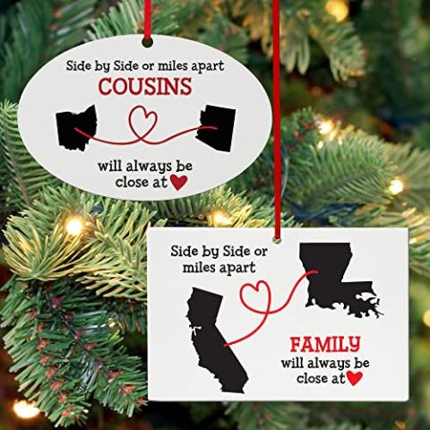 Let's Make Memories - Personalized Christmas Ornament for Distant Friends and Family - Custom Ornament for Those Miles Apart, Close at Heart - Any Two States - Christmas 2024 Keepsake - Oval