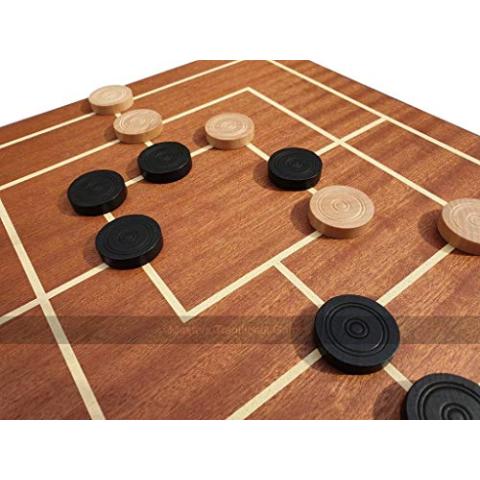 Nine Men's Morris Game - Dual Side Wooden Board with Wooden Pieces
