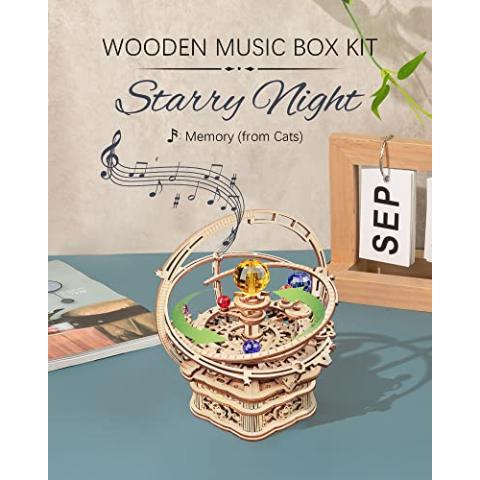 ROKR 3D Puzzles for Adults-Starry Night Music Box Kit-Wooden Puzzles Science Gifts for Adults-Gifts for Teenage Boys Girls