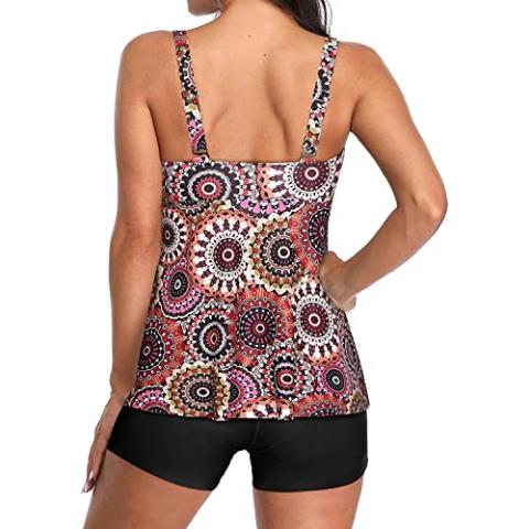 Yonique Women 2 Piece Flowy Tankini Swimsuits with Boyshorts V Neck Swim Tank Tops Bathing Suits Modest Swimwear