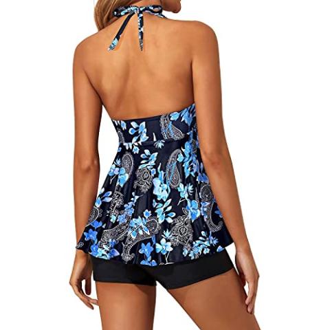 Yonique Two Piece Tankini Swimsuits for Women with Shorts Halter V Neck Bathing Suits Flowy Twist Front Swimwear