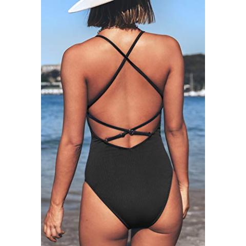 CUPSHE Women's Solid Color V Neck Lace Up One Piece Swimsuit
