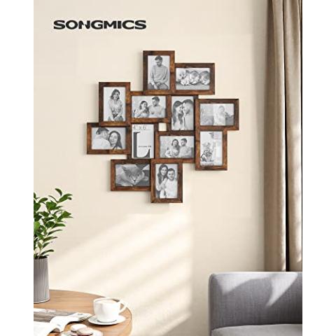 SONGMICS 4x6 Collage Picture Frames, 12-Pack Picture Frames Collage for Wall Decor, Photo Collage Frame, Multi Picture Frame Set with Glass Front, Assembly Required, Rustic Brown