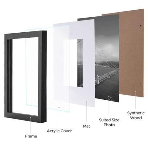 eletecpro 12x12 Picture Frames Set of 9 Classic Gallery Wall Frame Set Displays 8x8 Photo with Mat or 12x12 without Mat, Square Collage Wall Decor, Black Home Decor for Hanging