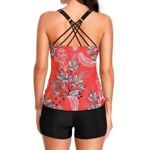 Tempt Me Two Piece Tankini Swimsuits for Women Tummy Control Bathing Suit with Shorts Athletic Swimwear