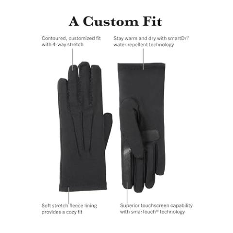 isotoner womens Womenâ€™s Spandex Cold Weather Stretch With Warm Fleece Lining Gloves, Black Heather, One Size US
