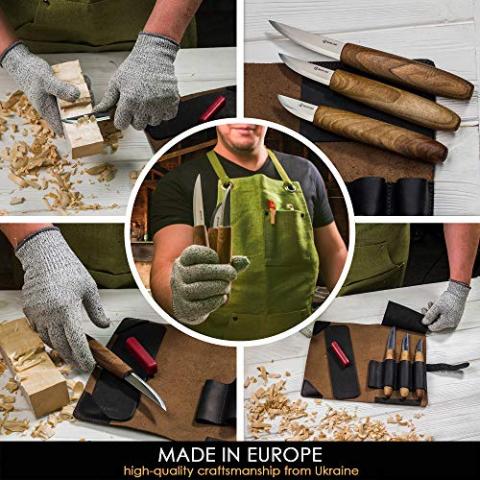 BeaverCraft Deluxe Wood Carving Tools Kit S19x - Wood Carving Knife Whittling Kit Wood Carving Whittling Knife Set with Leather Strop and Polishing Compound in Leather Tools Roll Bag