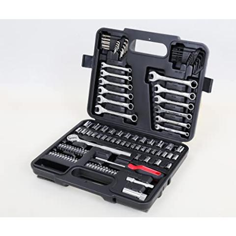 121 Piece Mechanic Tool Socket Set 3/8 and 1/4 inch Drive SAE & Metric Size, with Tool Box Storage Case for Home, Car Trunk, Automotive, Bike Projects and as A Gift