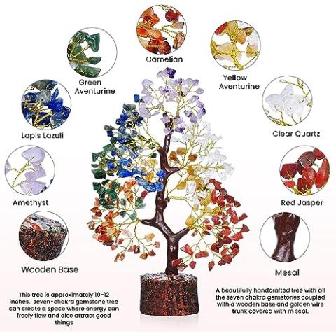 YATSKIA Chakra Crystal Tree - Handmade Healing Crystal Tree with 7 Chakra Stones - Decorative Tree of Life for Meditation, Feng Shui, and Home Decor - Unique Birthday Gifts for Women