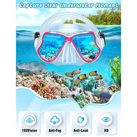 Zenoplige Mask Fins Snorkel Set, Snorkeling Gear for Adults, Panoramic View Snorkel Mask Anti-Fog, Adjustable Dive Flippers, Dry Top Snorkel and Travel Bag, Scuba Gear for Swimming Snorkeling Diving