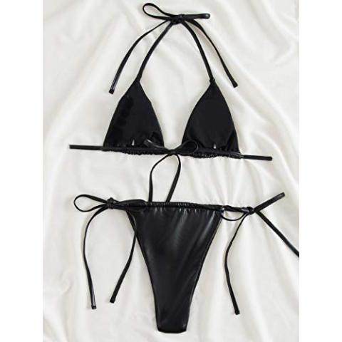 SOLY HUX Women's Metallic Halter Top Two Piece Swimsuit Tie Side Triangle Bikini
