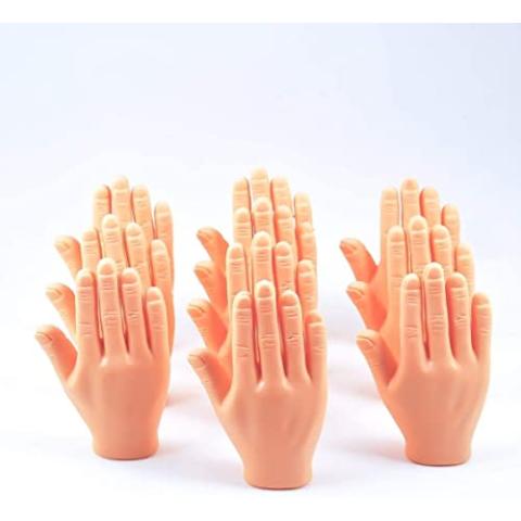 Tiny Hands (High Five) 6 Pack- Flat Hand Style Mini Hand Puppet - 3 Left & 3 Right Hands + Holding Sticks