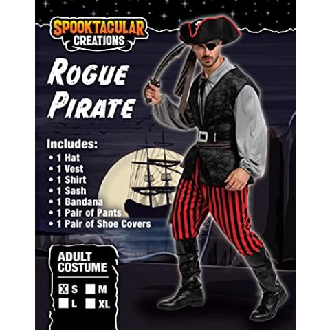 Spooktacular Creations Adult Men Pirate Costume for Halloween, Costume Party, Trick or Treating, Cosplay Party (X-Large)