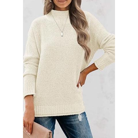 MEROKEETY Women's Long Sleeve Turtleneck Cozy Knit Sweater Casual Loose Pullover Jumper Tops, Apricot, Large