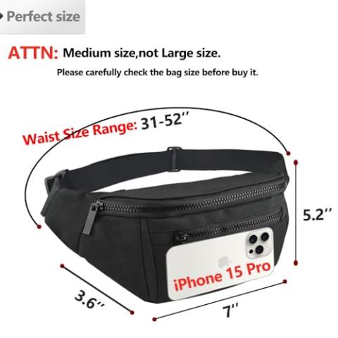 Fanny Pack for Men Women,Crossbody Waist Bag Pack,Belt Bag for Travel Walking Running Hiking Cycling,Easy Carry Any Phone,Wallet (Black)