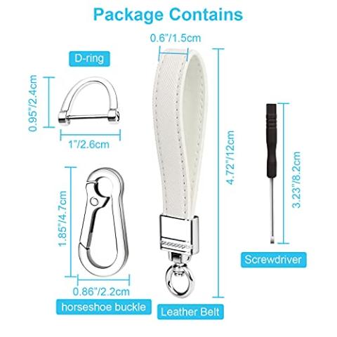 QBUC Genuine Leather Car Keychain,Universal Heavy Duty Metal Key Chain Accessories,Car Fob Key Keychain Holder with 360 Degree Rotatable Snap Swivel and Anti-Lost D-Ring for Men Women(White)