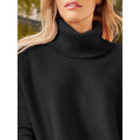LILLUSORY Sweaters for Women Turtleneck Oversized Cashmere 2024 Pullover Long Mock Batwing Tunic Trendy Clearance Clothes Black