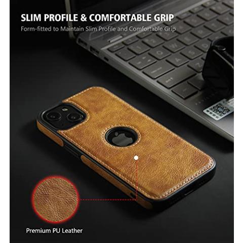 JAROIE Classy Design Luxury Leather Phone Case for iPhone 13 Non-Slip Grip Full Body Ultra Slim Protective Case (2021,6.1”) (Brown)