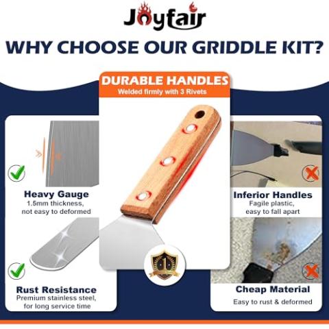 Joyfair Griddle Accessories Set of 18, Stainless Steel Flat Top Grilling Accessory Outdoor Camping BBQ Cooking Tools, with Grill Spatulas, Scraper, Melting Dome, Burger Turner, Portable Carrying Bag