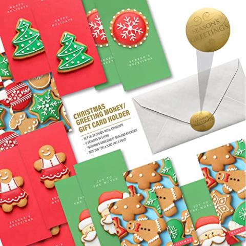 24 PCS Christmas Holiday Greeting Cards Money/Gift Card Holder for Cash, Checks, or Gift Cards with 24 White Envelopes