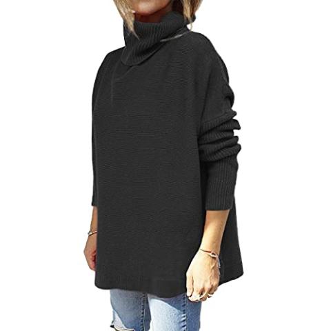EFAN Womens Oversized Turtleneck Cashmere Chunky Sweaters Long Knit Tunic Pullover Sweater Cotton Plus Size Sweater Dress Black Large