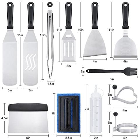 Blackstone Griddle Accessories Kit,16pcs Flat Top Grill Accessories Set for Blackstone and Camp Chef with Spatula,Scraper,Griddle Cleaning Kit &Carry Bag,Great for Outdoor BBQ & Teppanyaki and Camping