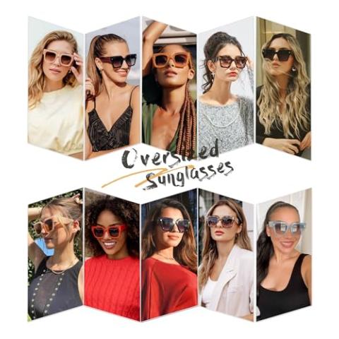 SOJOS Vintage Oversized Square Sunglasses for Women,Retro Womens Luxury Big Sun Glasses UV400 Protection SJ2194