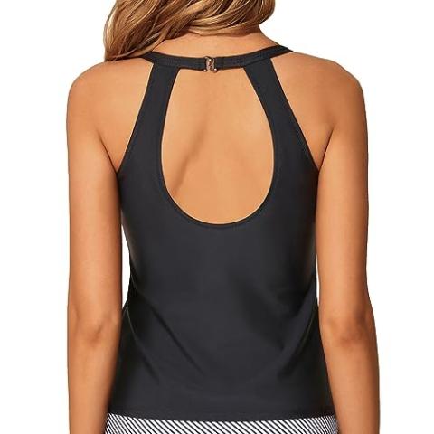 Tempt Me High Neck Tankini Top Backless Bathing Suit Tops for Women Swimsuit Top Key Hole Swim Top Only