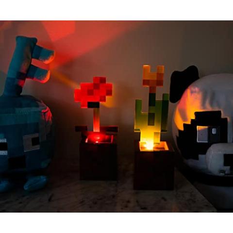 Ukonic Minecraft Orange Tulip & Poppy Flower Pot Mood Lights, Set of 2, Nightstand Table Lamp with LED Light for Bedroom, Desk, Living Room, Home Decor Room Essentials, Video Game Gifts & Collectibles