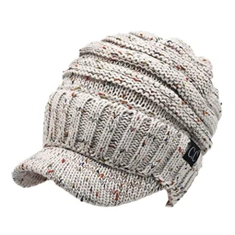 C.C Trendy Warm Oversized Chunky Soft Oversized Ribbed Slouchy Knit Hat with Visor Brim (Oatmeal)