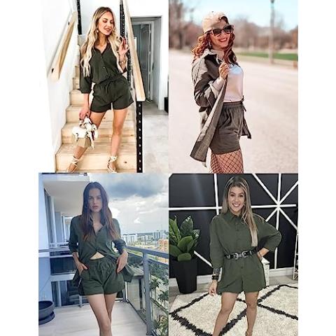 Zeagoo Women’s 2 Piece Lounge Tracksuit Outfit Sets Cotton Linen High Low Shirt and Drawstring Casual Shorts Set
