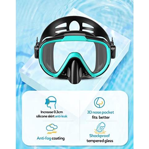 Snorkel Set with Fins for Adults, Mask Fins Snorkel Gear for Men and Women, Dry Top Snorkel Mask Snorkel Fins Combo Set with Travel Bag for Snorkeling, Diving, Swimming