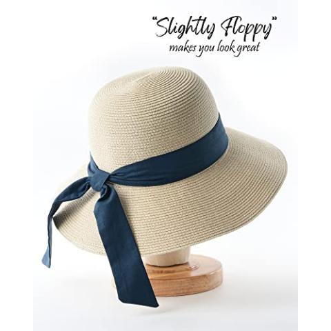 FURTALK Womens Beach Sun Straw Hat UV UPF50 Travel Foldable Brim Summer UV Hat