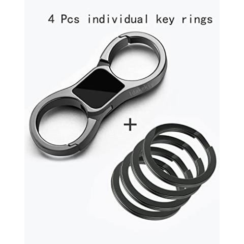 Idakekiy Key Chain Quick Release Spring with 4 Key Rings Heavy Duty Car Keychain Organizer for Men and Women (Dark Grey)
