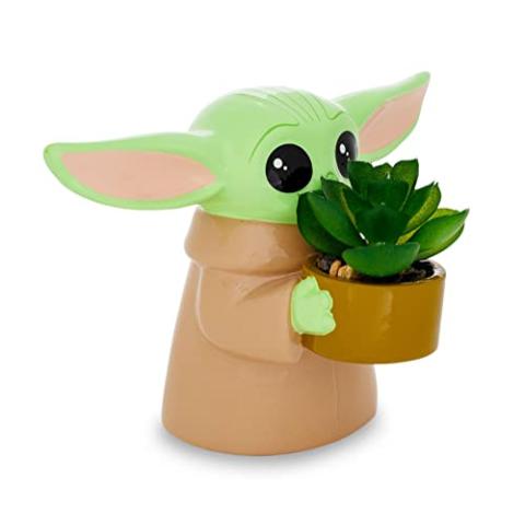 Silver Buffalo Star Wars: The Mandalorian Baby Yoda The Child Grogu 4-Inch Ceramic Mini Planter with Artificial Succulent
