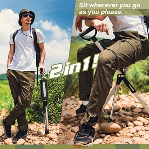 Ta-Da Chair Series 2- Portable Walking Stick, Cane with Seat, Foldable Chair, Hiking Stick, for Camping, Hiking, Lightweight Aluminum, Easy Carry, Anti-Slip